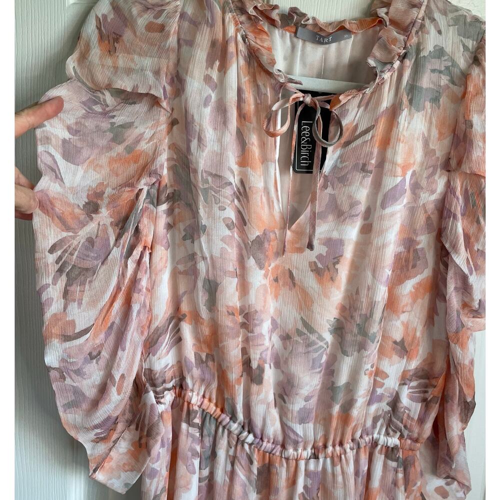 Tart Mini Dress NWT Sz XS Pippa Brushstroke Petals Ruffled Neck Tiered Fairycore - Picture 8 of 14